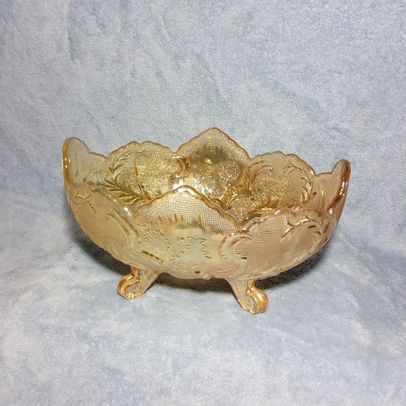 CarnivalGlass Other - Vintage Jeannette Marigold Carnival Glass Lombardi Pattern Footed Fruit Bowl